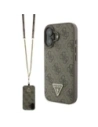 Guess GUHCP16SP4TDSCPW Apple iPhone 16 keménytok bőr fém logó strassz keresztpántos barna