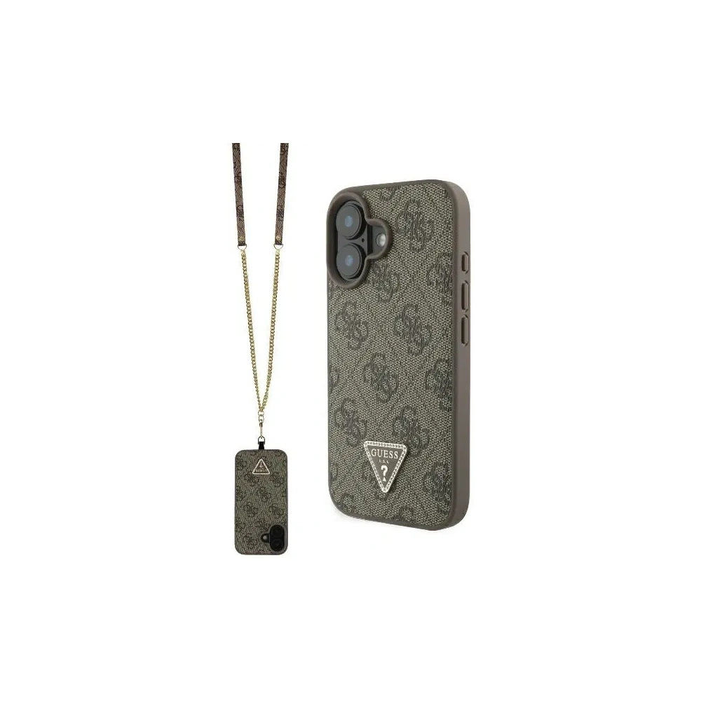 Etui Guess GUHCP16SP4TDSCPW Apple iPhone 16 hardcase Leather Metal Logo Strass Crossbody brązowy/brown