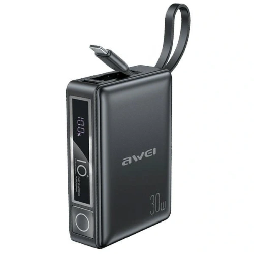 Buy AWEI P87K 10000mAh 30W powerbank with built-in USB-C cable black - AWEI229 - {ean13} - Home Screen Store Europe