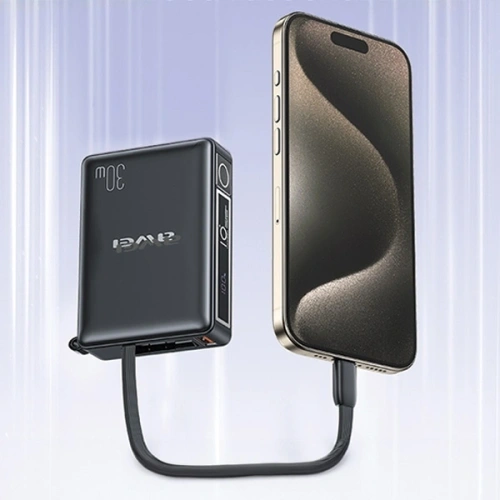 Buy AWEI P87K 10000mAh 30W powerbank with built-in USB-C cable black - AWEI229 - {ean13} - Home Screen Store Europe