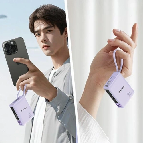 Kup Powerbank AWEI P87K 10000mAh 30W z wbudowanym kablem USB-C czarny/black - AWEI229 - {ean13} - Sklep Home Screen