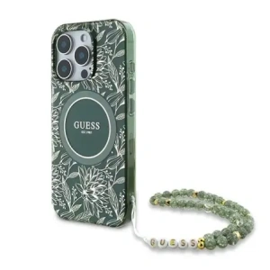 Buy Guess GUHMP16LHCPOFPA Apple iPhone 16 Pro hardcase IML Flowers Allover Electro With Pearl Strap MagSafe green - GUE003951 - {ean13} - Home Screen Store Europe