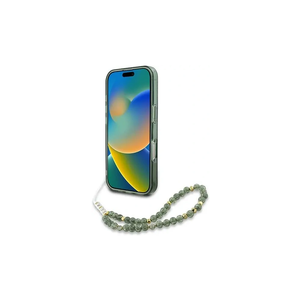 Etui Guess GUHMP16LHCPOFPA Apple iPhone 16 Pro hardcase IML Flowers Allover Electro With Pearl Strap MagSafe zielony/green
