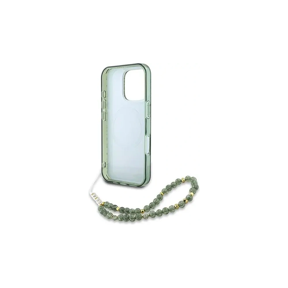 Etui Guess GUHMP16LHCPOFPA Apple iPhone 16 Pro hardcase IML Flowers Allover Electro With Pearl Strap MagSafe zielony/green