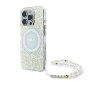 Buy Guess GUHMP16LHCPOFPH Apple iPhone 16 Pro hardcase IML Flowers Allover Electro With Pearl Strap MagSafe white - GUE003947 - {ean13} - Home Screen Store Europe