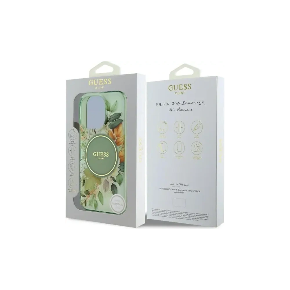 Etui Guess GUHMP16LHFWBDCEN Apple iPhone 16 Pro hardcase IML Flower & Tonal Circle MagSafe zielony/green