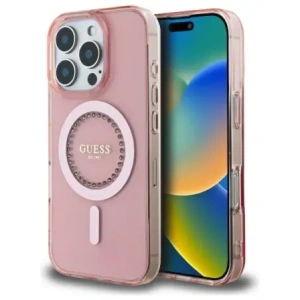 Buy Guess GUHMP16LPFTDTEP Apple iPhone 16 Pro hardcase IML Rhinestones MagSafe pink - GUE003978 - {ean13} - Home Screen Store Europe