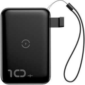 Powerbank Baseus Mini S z ładowaniem indukcyjnym, 10000mAh, 18W, USB (czarny)