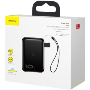 Powerbank Baseus Mini S z ładowaniem indukcyjnym, 10000mAh, 18W, USB (czarny)