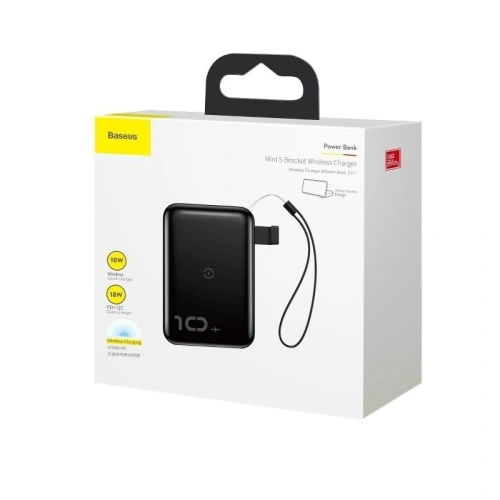 Kup Powerbank Baseus Mini S z ładowaniem indukcyjnym, 10000mAh, 18W, USB (czarny) - BSU1177BLK - {ean13} - Sklep Home Screen