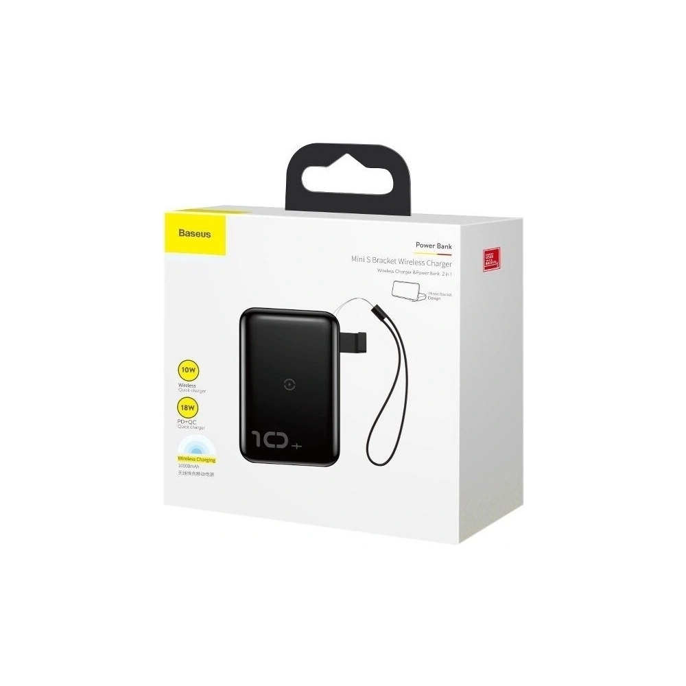 Powerbank Baseus Mini S z ładowaniem indukcyjnym, 10000mAh, 18W, USB (czarny)