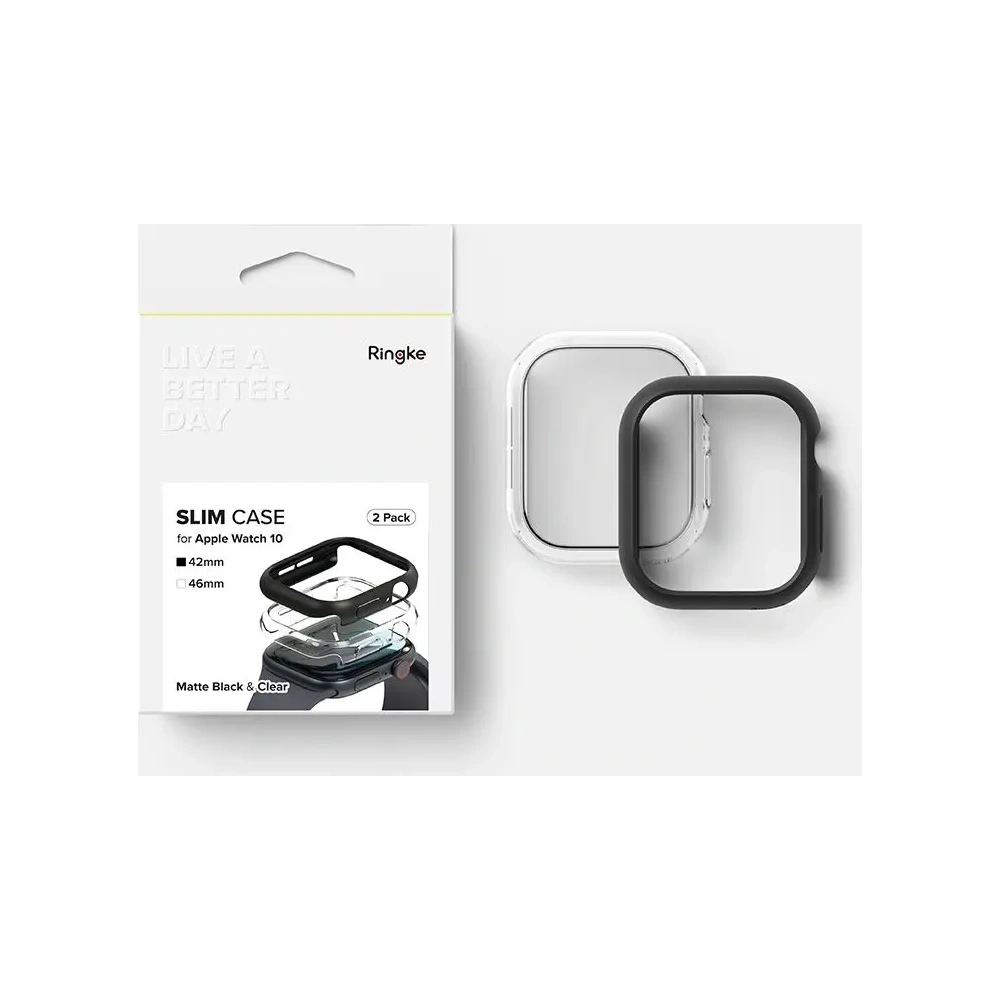 Etui Ringke Slim Apple Watch 10 / 11 42mm Clear & Matte Black [2 PACK]