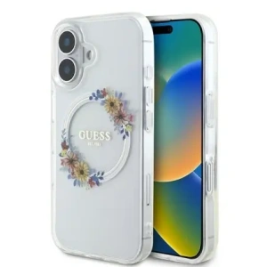 Buy Guess GUHMP16MHFWFCT Apple iPhone 16 Plus hardcase IML Flowers Wreath MagSafe transparent - GUE3638 - {ean13} - Home Screen Store Europe