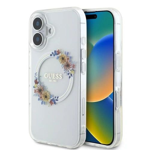 Buy Guess GUHMP16MHFWFCT Apple iPhone 16 Plus hardcase IML Flowers Wreath MagSafe transparent - GUE3638 - {ean13} - Home Screen Store Europe