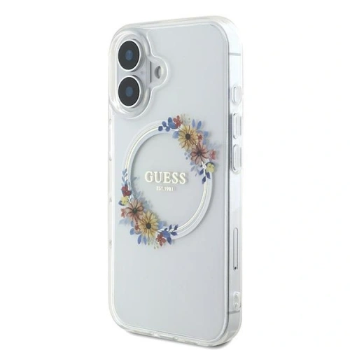 Buy Guess GUHMP16MHFWFCT Apple iPhone 16 Plus hardcase IML Flowers Wreath MagSafe transparent - GUE3638 - {ean13} - Home Screen Store Europe