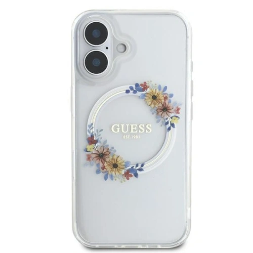 Buy Guess GUHMP16MHFWFCT Apple iPhone 16 Plus hardcase IML Flowers Wreath MagSafe transparent - GUE3638 - {ean13} - Home Screen Store Europe