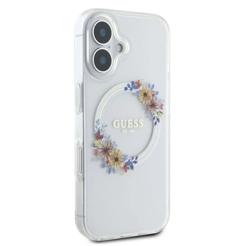 Buy Guess GUHMP16MHFWFCT Apple iPhone 16 Plus hardcase IML Flowers Wreath MagSafe transparent - GUE3638 - {ean13} - Home Screen Store Europe