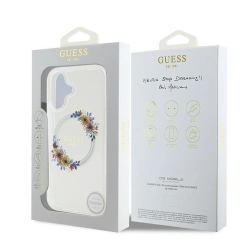 Buy Guess GUHMP16MHFWFCT Apple iPhone 16 Plus hardcase IML Flowers Wreath MagSafe transparent - GUE3638 - {ean13} - Home Screen Store Europe