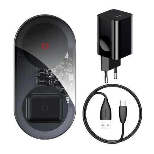 Kup Indukční nabíječka Qi 2w1 Baseus Simple Turbo, 20W pro smartphone a Apple Airpods (průhledná) - BSU1195CL - {ean13} - Sklep Home Screen