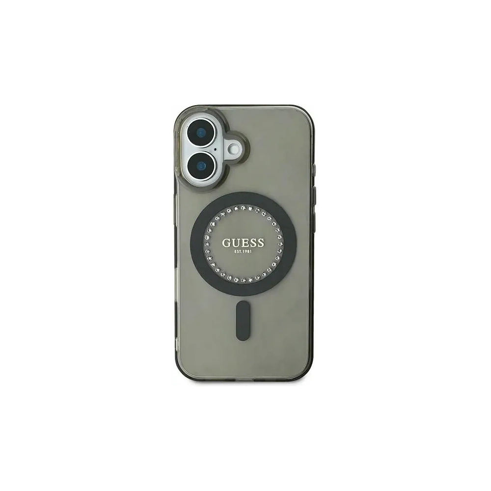 Etui Guess GUHMP16MPFTDTEK Apple iPhone 16 Plus hardcase IML Rhinestones MagSafe czarny/black
