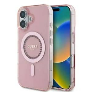 Buy Guess GUHMP16MPFTDTEP Apple iPhone 16 Plus hardcase IML Rhinestones MagSafe pink - GUE3641 - {ean13} - Home Screen Store Europe