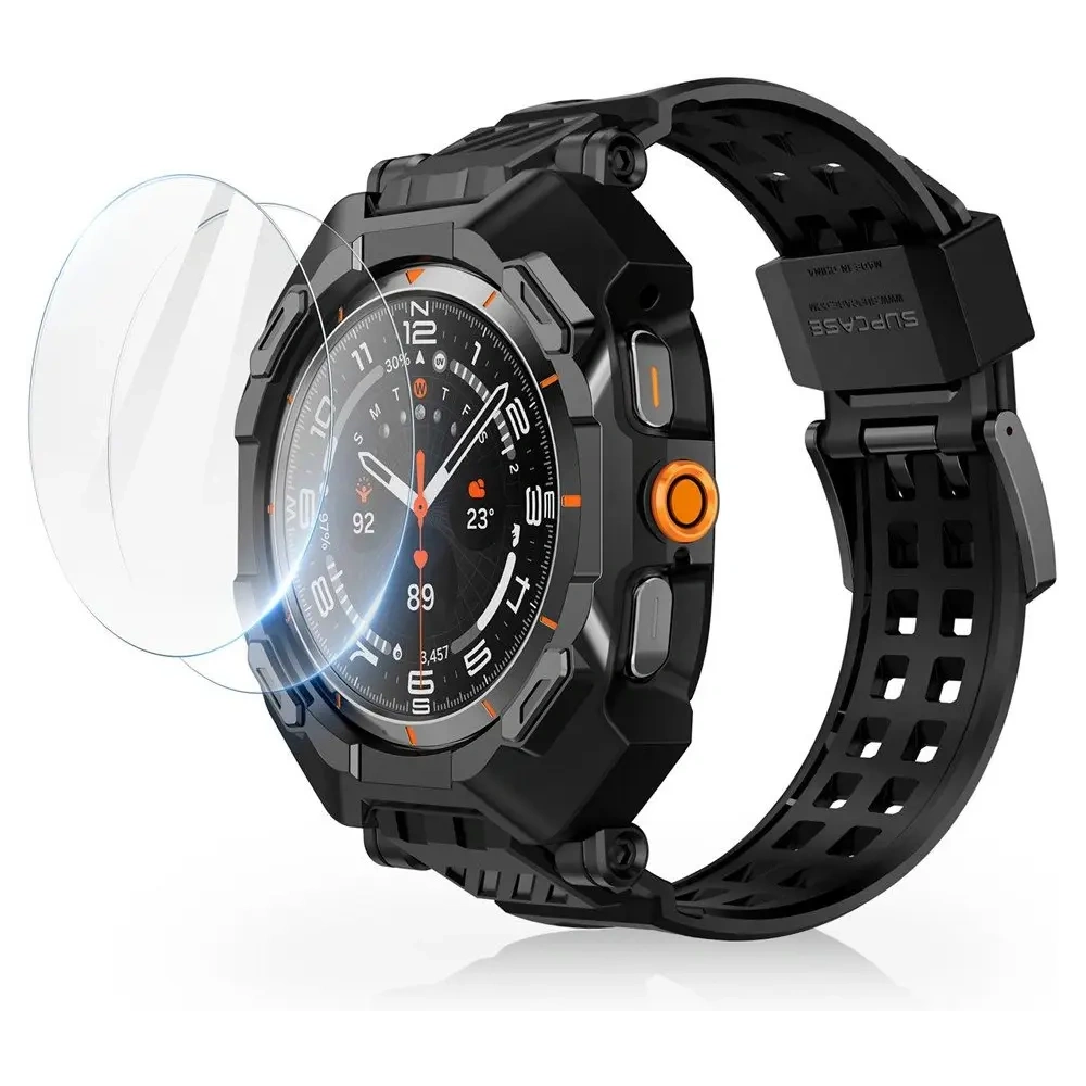 Etui Supcase Unicorn Beetle Pro & Tempered Glass [2 PACK] Samsung Galaxy Watch Ultra 47mm Black