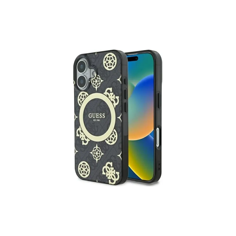Etui Guess GUHMP16SH4PYEEK Apple iPhone 16 hardcase IML Peony On 4G Background MagSafe czarny/black
