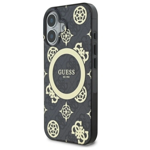 Buy Guess GUHMP16SH4PYEEK Apple iPhone 16 hardcase IML Peony On 4G Background MagSafe black - GUE3646 - {ean13} - Home Screen Store Europe