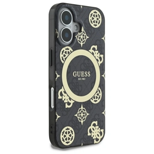 Buy Guess GUHMP16SH4PYEEK Apple iPhone 16 hardcase IML Peony On 4G Background MagSafe black - GUE3646 - {ean13} - Home Screen Store Europe