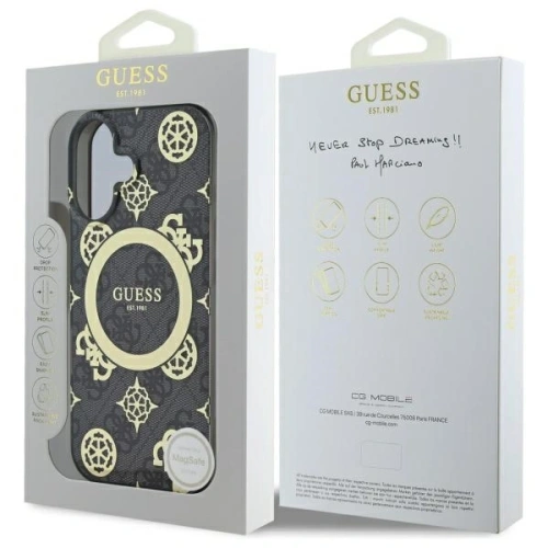 Kup Guess GUHMP16SH4PYEEK Apple iPhone 16 Hardcase IML Pfingstrose Auf 4G Hintergrund MagSafe schwarz - GUE3646 - {ean13} - Sklep Home Screen