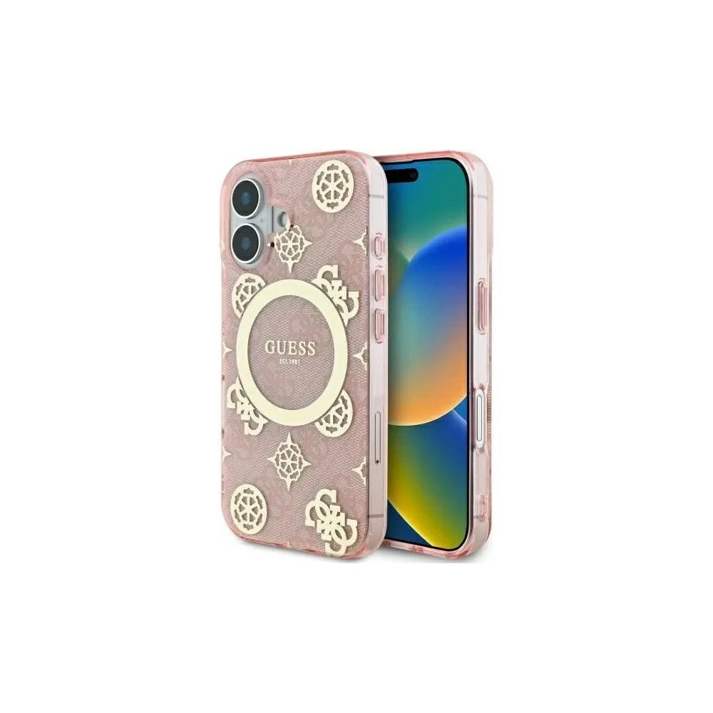 Etui Guess GUHMP16SH4PYEEP Apple iPhone 16 hardcase IML Peony On 4G Background MagSafe różowy/pink