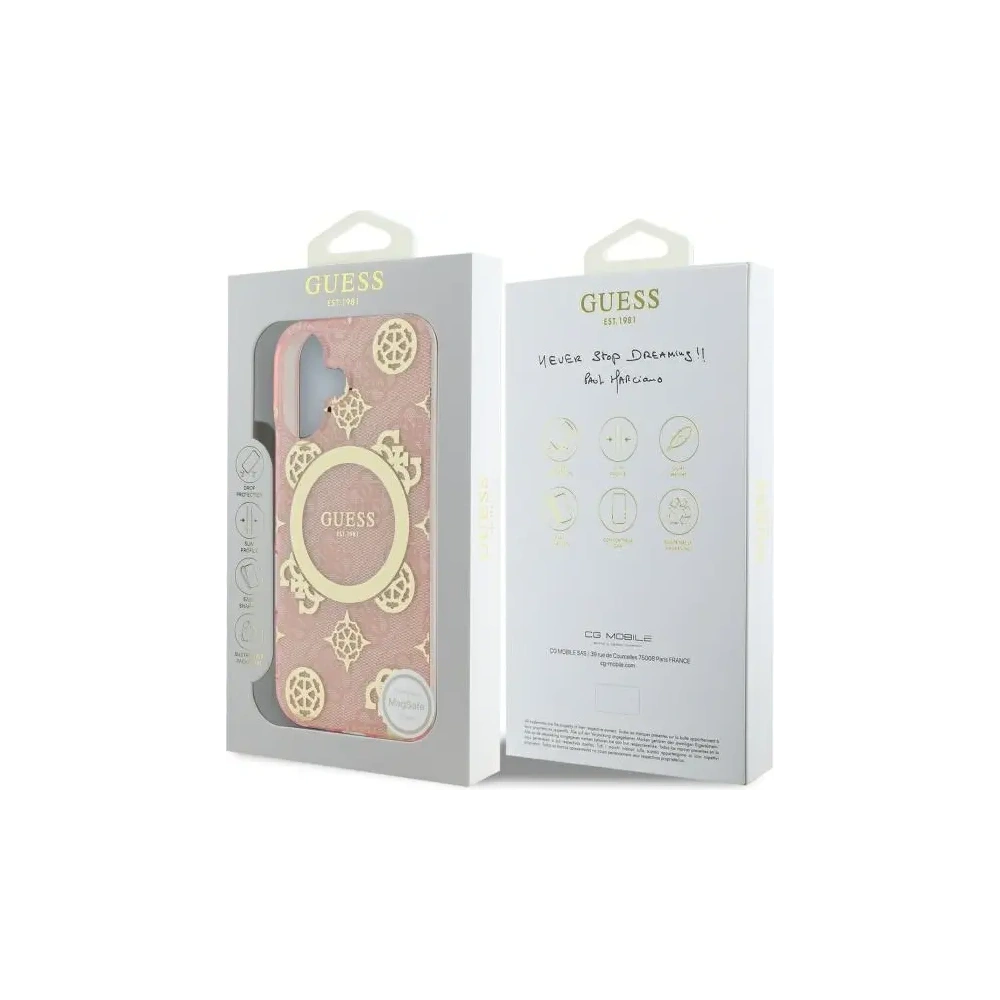 Etui Guess GUHMP16SH4PYEEP Apple iPhone 16 hardcase IML Peony On 4G Background MagSafe różowy/pink