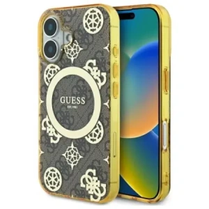 Guess GUHMP16SH4PYEEW Apple iPhone 16 hardcase IML Peony On 4G Background MagSafe brown