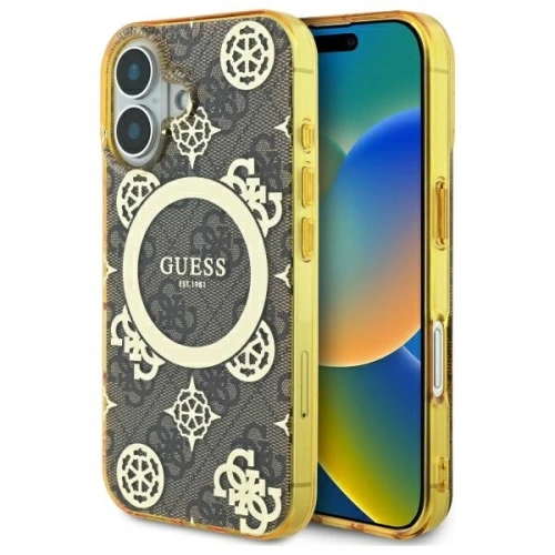 Buy Guess GUHMP16SH4PYEEW Apple iPhone 16 hardcase IML Peony On 4G Background MagSafe brown - GUE3648 - {ean13} - Home Screen Store Europe