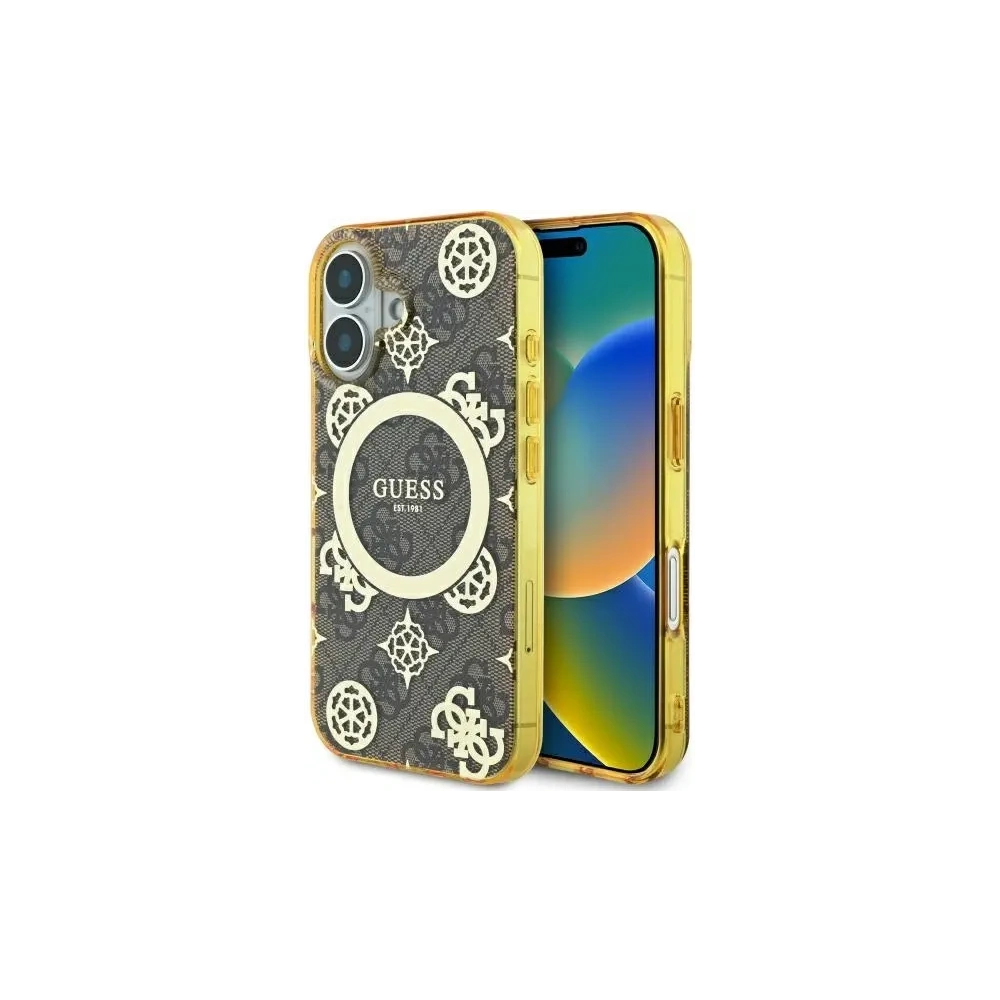 Etui Guess GUHMP16SH4PYEEW Apple iPhone 16 hardcase IML Peony On 4G Background MagSafe brązowy/brown