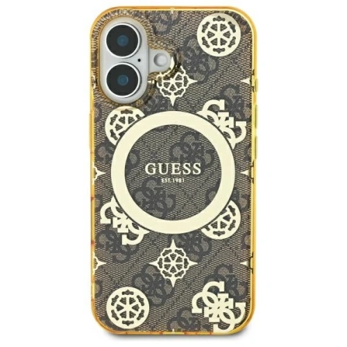 Buy Guess GUHMP16SH4PYEEW Apple iPhone 16 hardcase IML Peony On 4G Background MagSafe brown - GUE3648 - {ean13} - Home Screen Store Europe