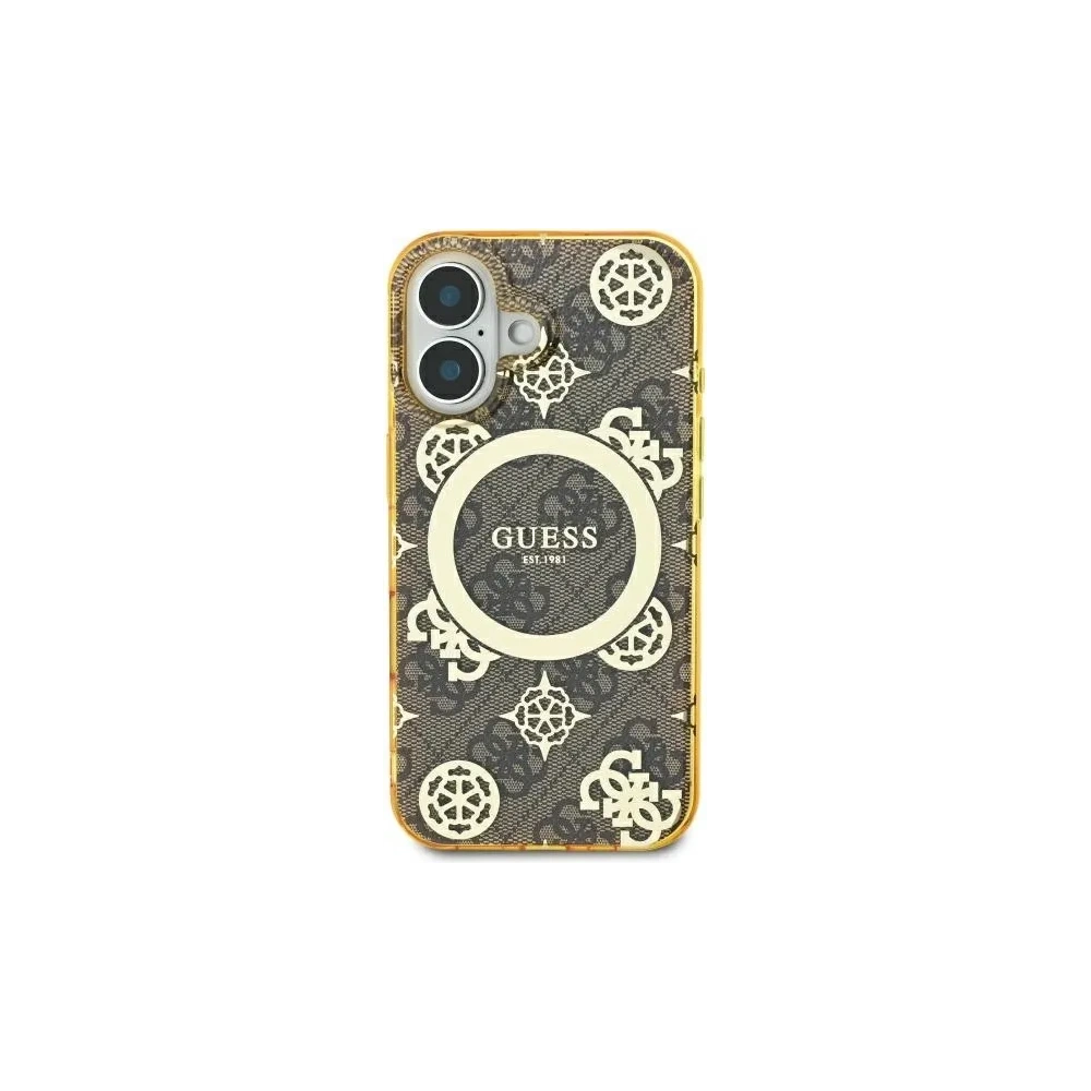 Etui Guess GUHMP16SH4PYEEW Apple iPhone 16 hardcase IML Peony On 4G Background MagSafe brązowy/brown