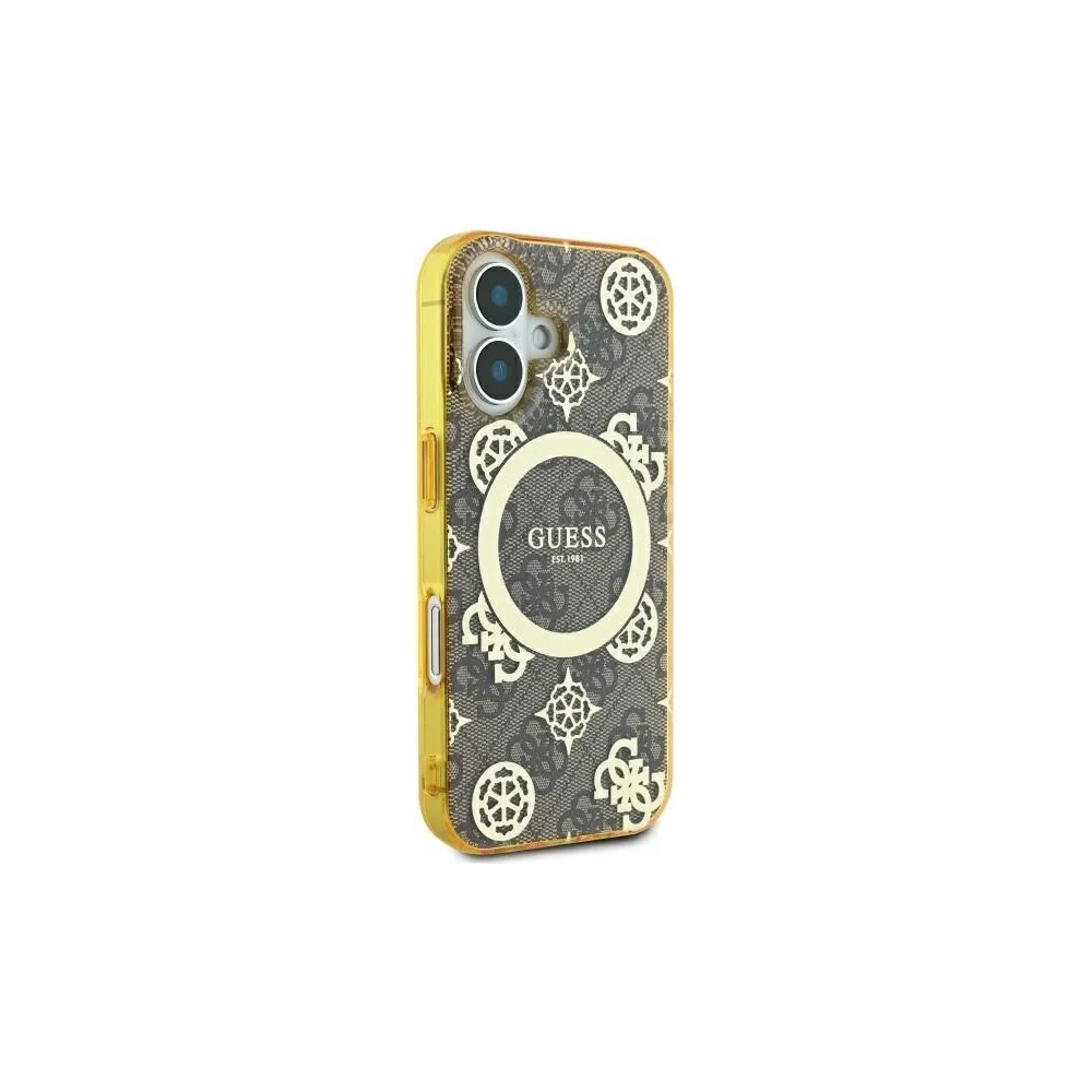 Etui Guess GUHMP16SH4PYEEW Apple iPhone 16 hardcase IML Peony On 4G Background MagSafe brązowy/brown
