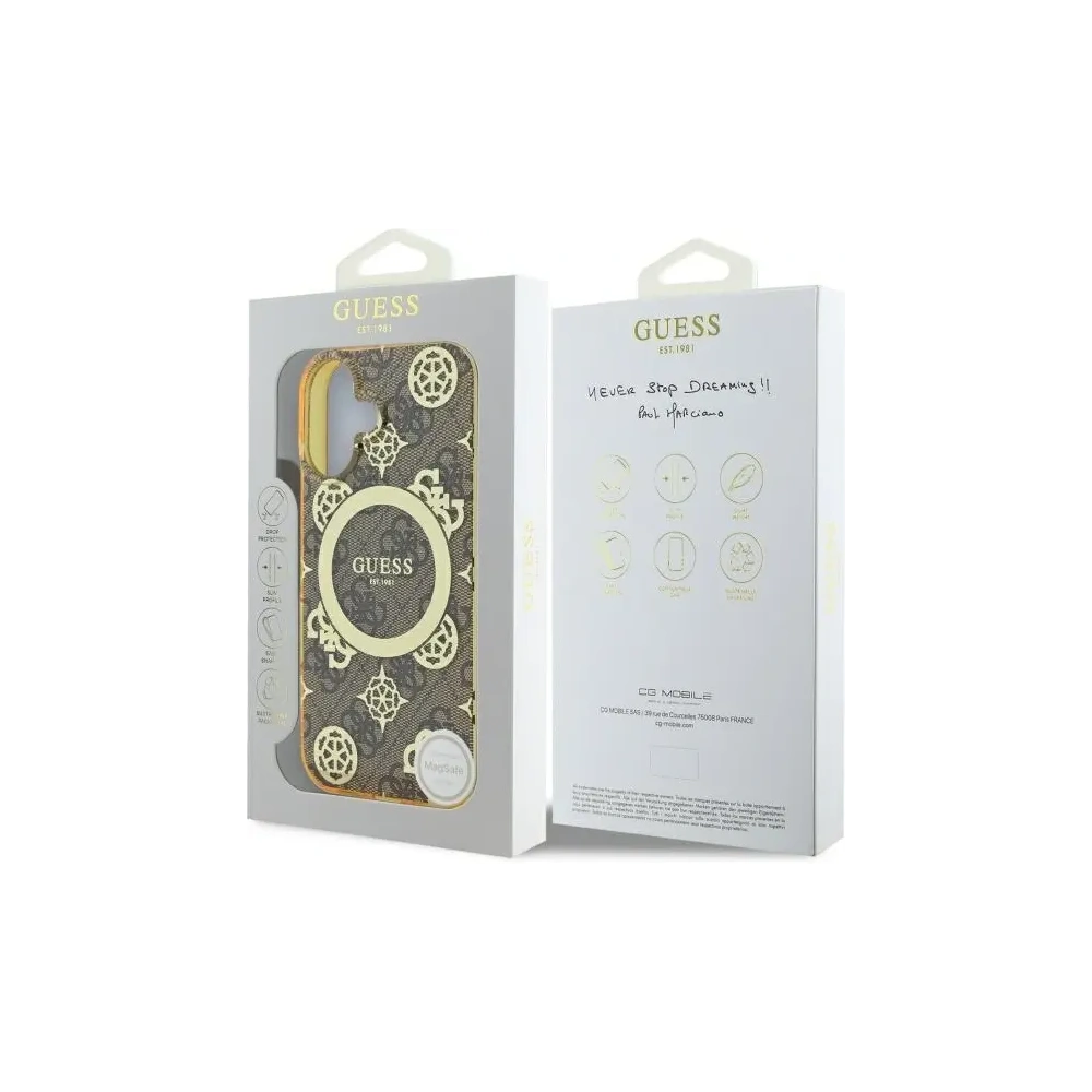 Etui Guess GUHMP16SH4PYEEW Apple iPhone 16 hardcase IML Peony On 4G Background MagSafe brązowy/brown