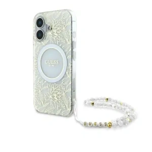 Kup Etui Guess GUHMP16SHCPOFPH Apple iPhone 16 hardcase IML Flowers Allover Electro With Pearl Strap MagSafe biały/white - GUE3649 - {ean13} - Sklep Home Screen