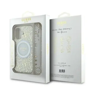 Buy Guess GUHMP16SHCPOFPH Apple iPhone 16 hardcase IML Flowers Allover Electro With Pearl Strap MagSafe white - GUE3649 - {ean13} - Home Screen Store Europe