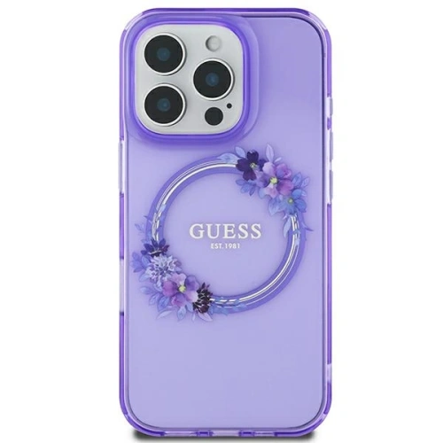 Buy Guess GUHMP16SHFWFCU Apple iPhone 16 hardcase IML Flowers Wreath MagSafe purple - GUE3651 - {ean13} - Home Screen Store Europe