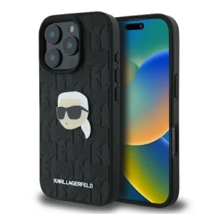 Karl Lagerfeld KLHCP16LPGKLKIPK Apple iPhone 16 Pro hardcase Monogram Karl Head Pin black