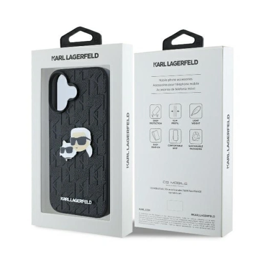 Buy Karl Lagerfeld KLHCP16MPGKLKCPK Apple iPhone 16 Plus hardcase Monogram Karl&Chaoupette Head Pin black - KLD21738 - {ean13} - Home Screen Store Europe