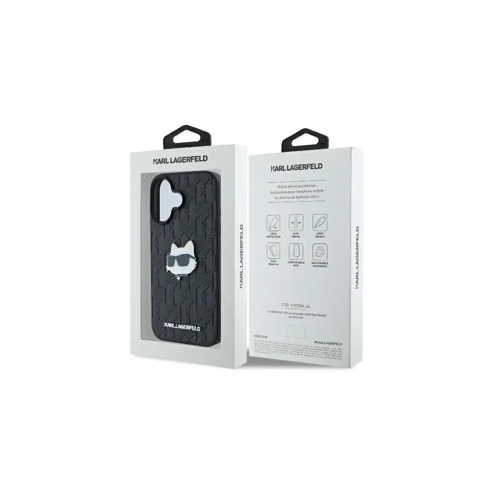 Etui Karl Lagerfeld KLHCP16SPGKLCHPK Apple iPhone 16 hardcase Monogram Choupette Head Pin czarny/black