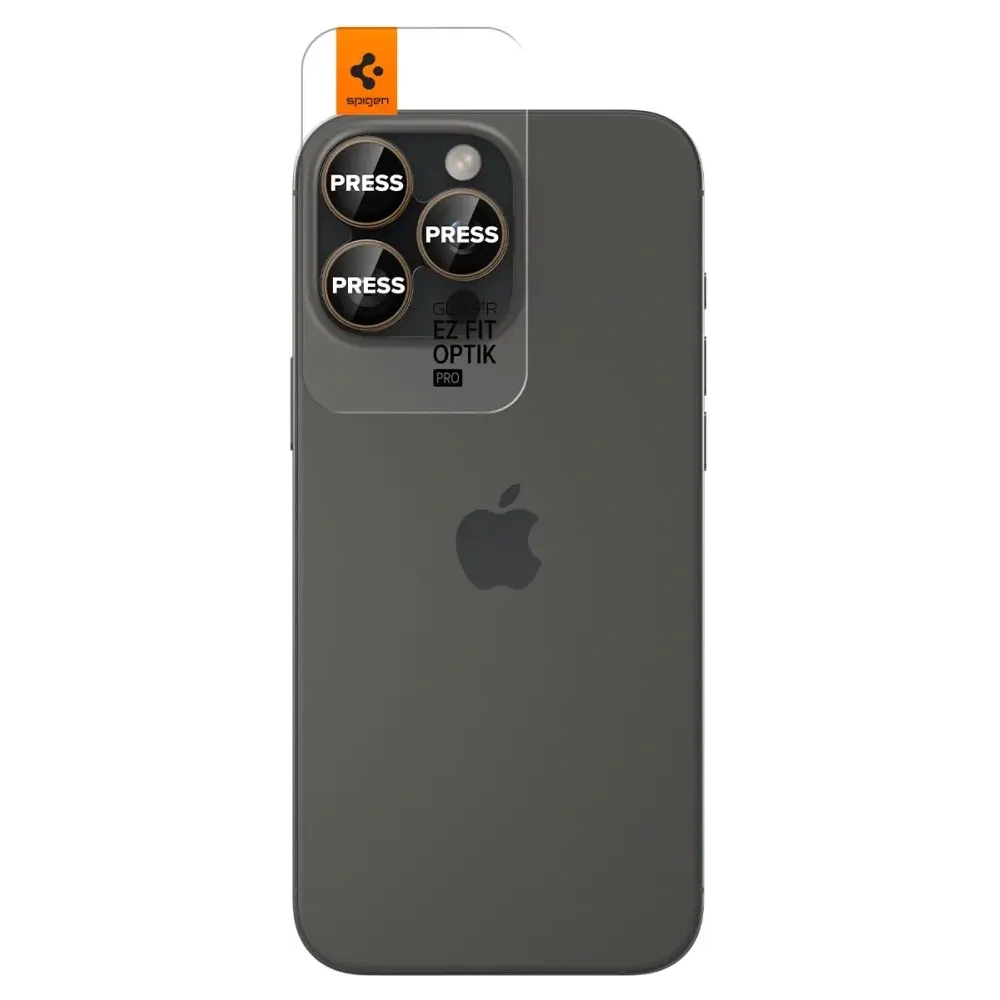 Szkło hartowane na aparat Spigen GLAS.tR Ez Fit Optik Pro Camera Protector Apple iPhone 16 Pro / Pro Max Desert Titanium [2 PACK]
