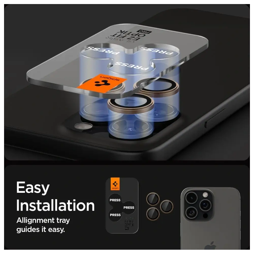 Szkło hartowane na aparat Spigen GLAS.tR Ez Fit Optik Pro Camera Protector Apple iPhone 16 Pro / Pro Max Desert Titanium [2 PACK]