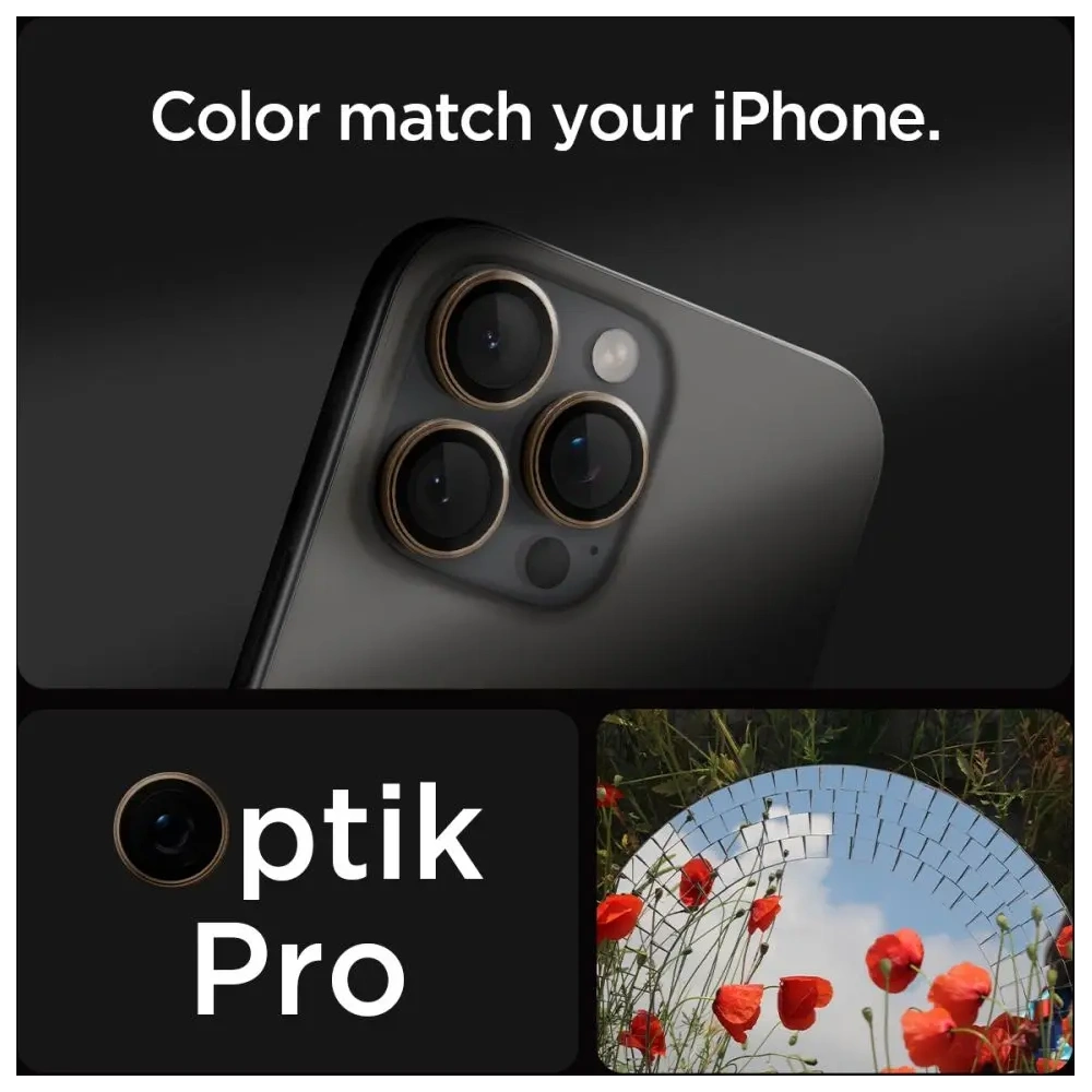 Szkło hartowane na aparat Spigen GLAS.tR Ez Fit Optik Pro Camera Protector Apple iPhone 16 Pro / Pro Max Desert Titanium [2 PACK]