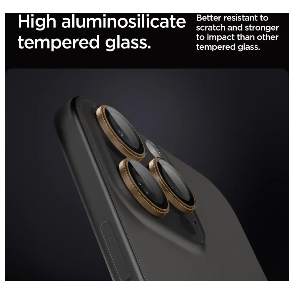 Szkło hartowane na aparat Spigen GLAS.tR Ez Fit Optik Pro Camera Protector Apple iPhone 16 Pro / Pro Max Desert Titanium [2 PACK]