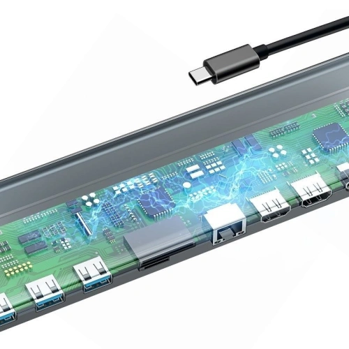 Kup Adaptér 11w1 Baseus Enjoyment, HUB USB-C do 2x HDMI, 3x USB 3.0, VGA, RJ45, USB-C PD, SD/microSD, jack 3,5mm - BSU1208 - {ean13} - Sklep Home Screen
